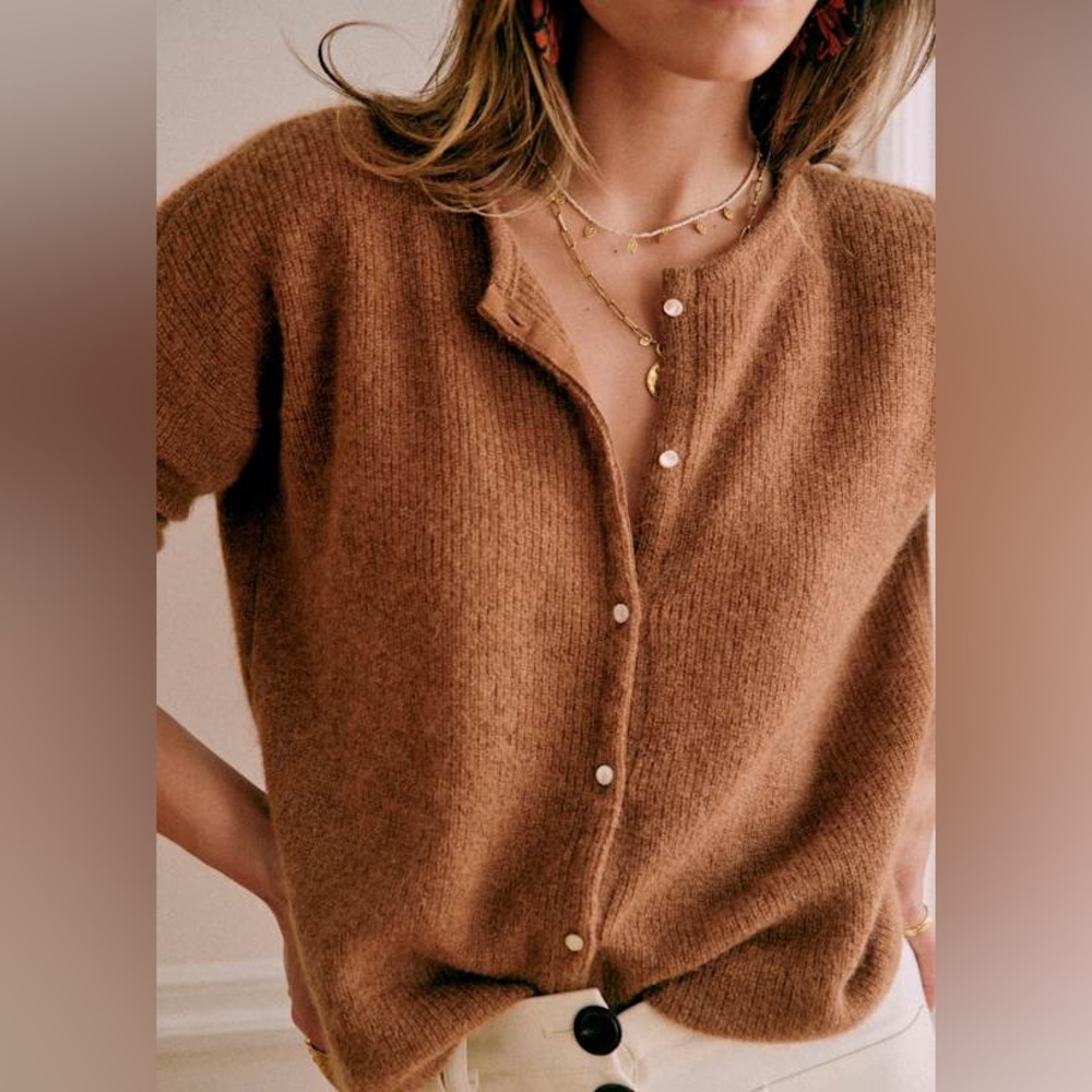 Sezane Gaspard Button Cardigan in Chestnut Brown
